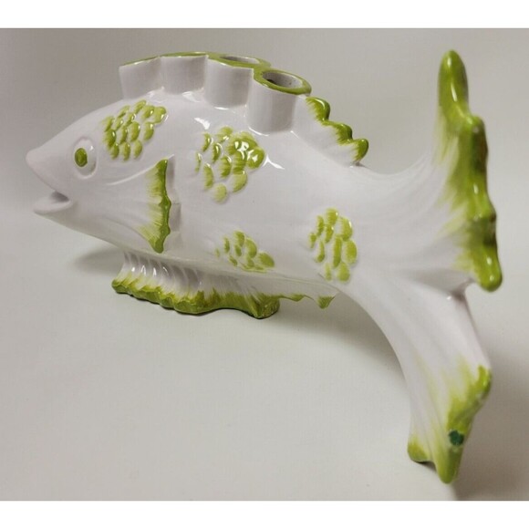 Vintage Ceramic Italy Pottery Green Fish 4 Candle Candleholder - Picture 9 of 13